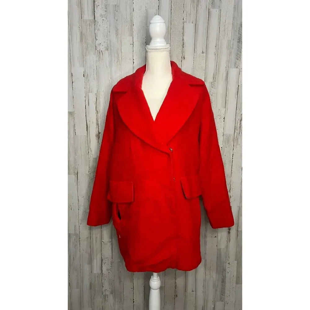 Trina Turk Women's Red Wool Overcoat Size 4 Winter Long Coat - Picture 5 of 10